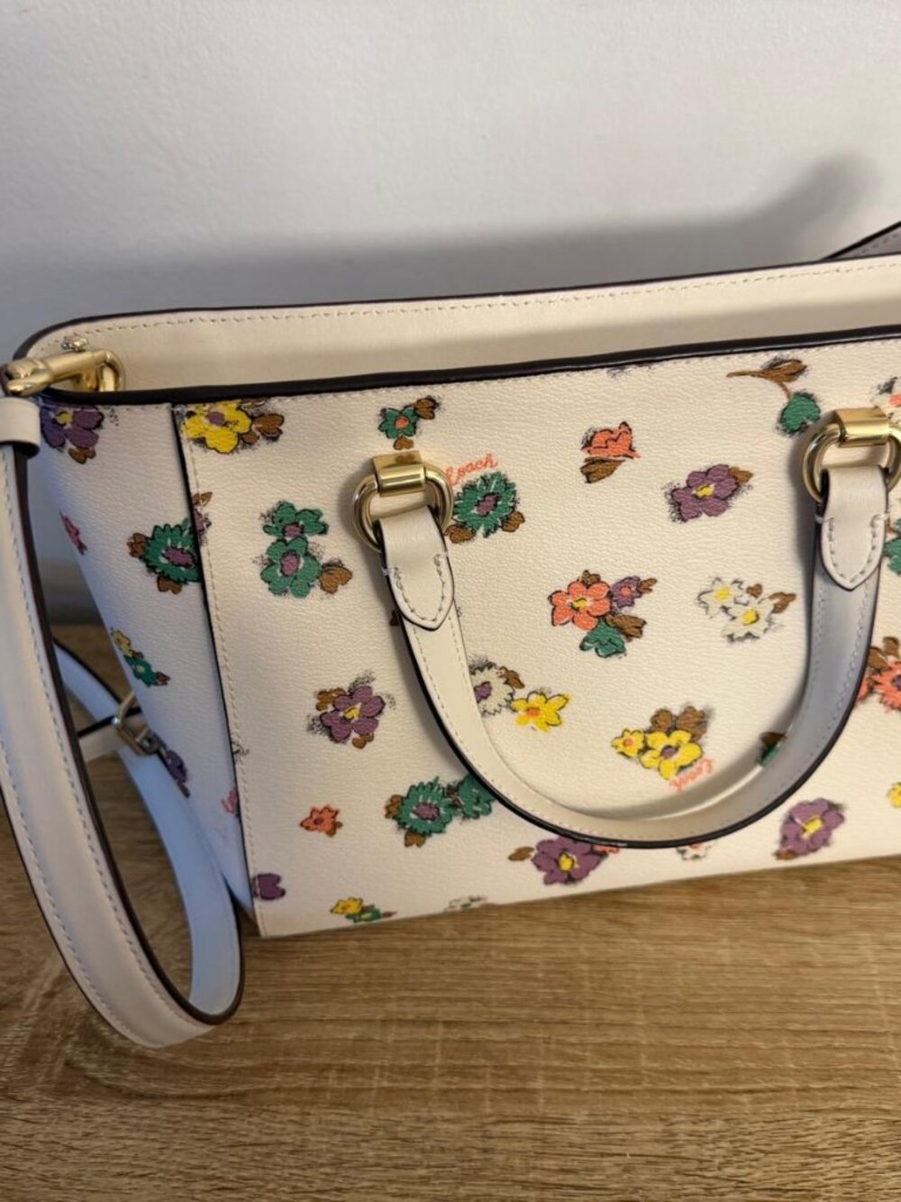 Coach Alice Satchel Floral Print White Cream Shoulder Bag